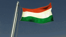 a green white and red flag is flying in the wind