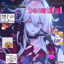 a picture of a girl with the words beautiful written in pink