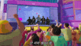 a crowd of people are watching a performance in front of a sign that says square 3