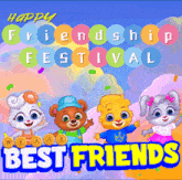 a poster for a friendship festival with four animals on it