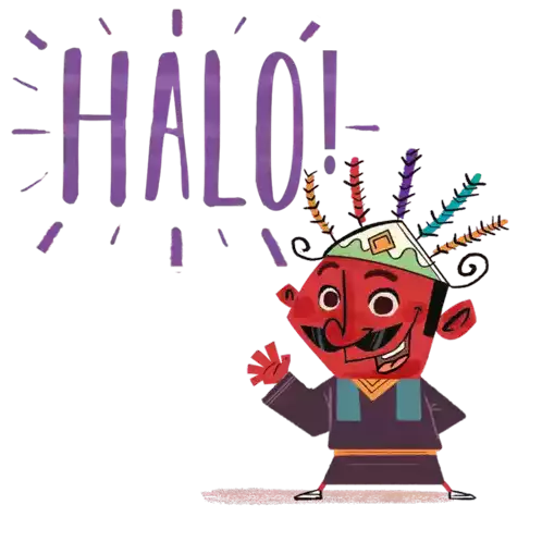 Male Ondel-ondel Waves With Caption "Hello" In Indonesian Sticker - Ondel Ondel In Love Halo Hello Stickers
