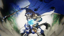 a cartoon of a man holding a sword and a spear