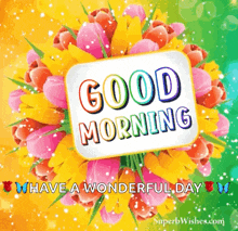 a good morning greeting card with a bouquet of flowers and butterflies .