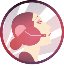 an illustration of a woman wearing a headset with the letter ccc on it