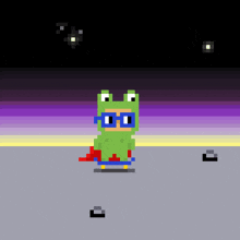 a pixel art of a frog wearing a cape and sunglasses