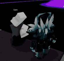 two roblox characters are standing next to each other and the name sam is on the bottom right
