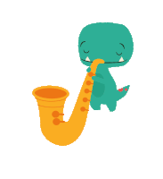 a cartoon of a dinosaur playing a saxophone with its eyes closed