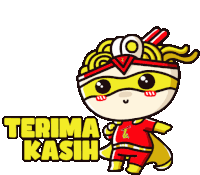 a cartoon of a superhero with the words terima kasih written below him