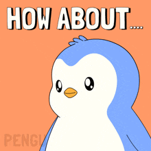 a penguin is holding up a red block that says no