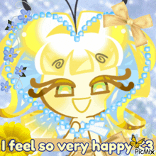 a picture of a girl with the words i feel so very happy