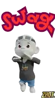 a cartoon character wearing a zhot hoodie