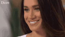 a close up of a woman 's face with the word dave in the background