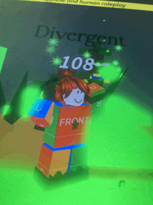 a girl in front of a screen with divergent 108 on it