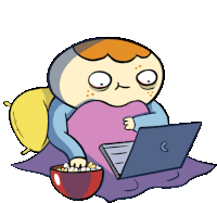 Sherman Eats Popcorn And Watches Laptop In Bed Sticker