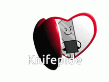 a heart shaped mirror with a slice of pie and a knife inside