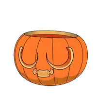 a cartoon drawing of a pumpkin with a bat on its head