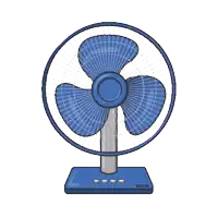 a cartoon illustration of a blue fan with three blades on it