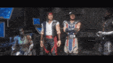 a group of video game characters are standing in a room with the word mk on the bottom