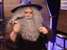 a man in a wizard costume has a long beard