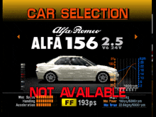 a car selection screen shows the alfa romeo 156 2.5