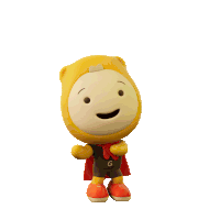 a cartoon character says let 's party with a yellow background