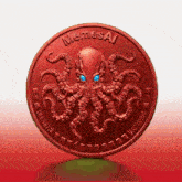 a red coin with an octopus on it and the words memes ai