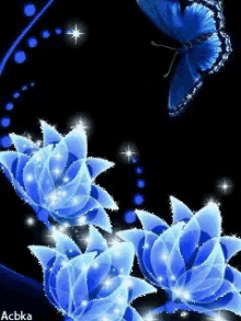 blue flowers animation shiny sparkle