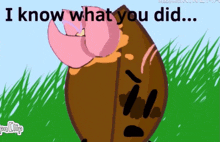 a cartoon leaf with a flower on its head and the words i know what you did