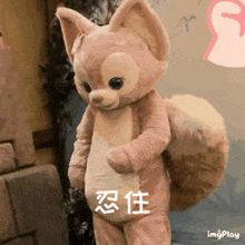 a stuffed animal in a squirrel costume with chinese writing on it