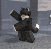 a cartoon character with a fox tail is holding a black box