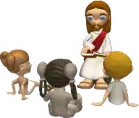 a cartoon of jesus giving a sermon to a group of children