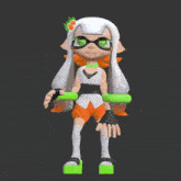 a 3d model of a squid girl with green eyes