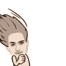 a cartoon of a man with his hair blowing in the wind