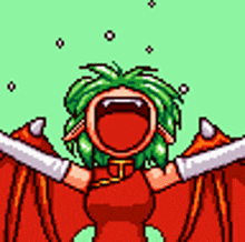 a pixel art drawing of a girl with green hair