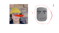 a picture of a person with a red nose and a drawing of a face