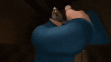 a close up of a person 's hand with a blue shirt