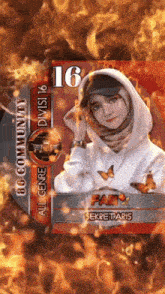 a poster of a woman with the number 16 on the bottom