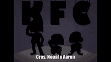 a cartoon of cros nopal y aaron standing on stage