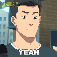 a cartoon of a man with the word yeah on his face