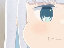 a close up of a girl 's face with a blue eye