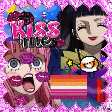 a collage of anime characters with the words kiss me on the bottom