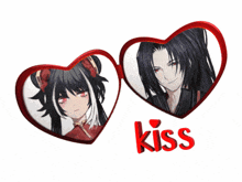a couple of hearts with the word kiss on the bottom right