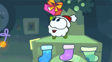 Gifts In Stoking Om Nom GIF - Gifts In Stoking Om Nom Om Nom And Cut The Rope GIFs