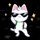 a cartoon cat with sunglasses and a green backpack