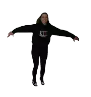 a woman wearing a black hoodie that says rk on it