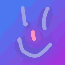 a blue and purple smiley face with a pink nose and mouth