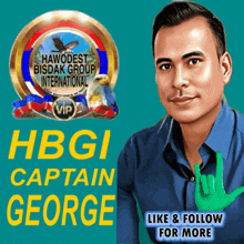 a poster for hbgi captain george shows a man giving the peace sign