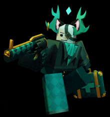 a cartoon character with a gun and a briefcase