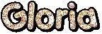 the word gloria is written in a glittery font