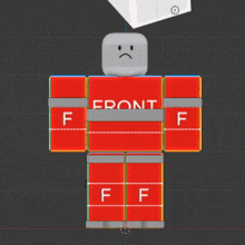 a 3d model of a robot with the word front on his chest